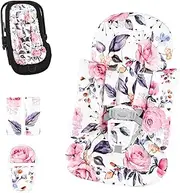 Pea Pod Infant Car Seat Insert with 3 Strap Covers, All in One Reversible Floral Baby Car Seat Head Support for Newborn, 3D Soft Minky Carseat Cushion for Preemie to Infant, Stroller, Swing, Bouncer