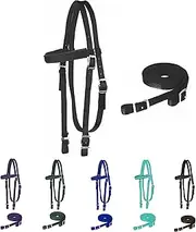 Majestic Ally Nylon Padded Browband Headstall with Reins for Horses (Black, Full)