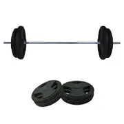75kg Rubber Coated Ez Grip Cast Iron Weight Plate + 150cm Barbell Bar Weight Set