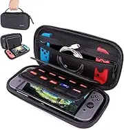 Egoo - Hard Shell Carrying Case for Nintendo Switch/Switch OLED Water Resistant Protective Case with 20 Game Storage for Switch, Soft Lined Storage Bag for Nintendo Switch, Black, Switch Case