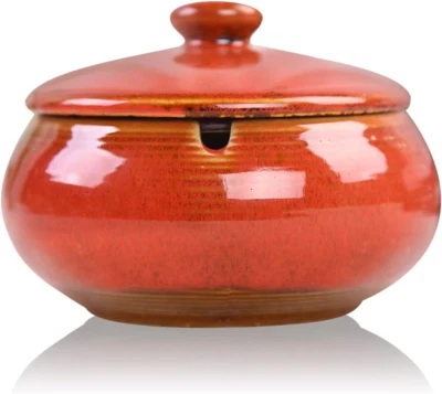 Ashtray with Lid for Cigarette, Ceramic Smokeless Odorless