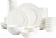 Gibson Home White Embossed 40-pc Mugless Dinnerware Set Service for 8 2day ship