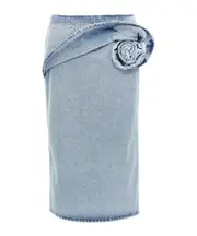Magda Butrym Floral Patch Denim Midi Skirt FR36 light blue