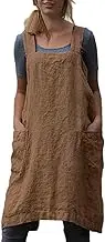 Amlztr Women's Pinafore Apron Cross Back Apron with Pockets Cotton Linen Apron Dress Plus Size