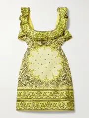 [Zimmermann] Zimmermann - Matchmaker Cutout Ruffled Printed Linen Mini Dress - Yellow - 4 4 Yellow