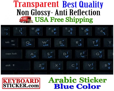 Arabic Keyboard Sticker Transparent blue letters Printed in Korea, Best Quality!