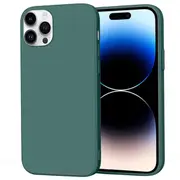 For Apple iPhone 14 Pro Silicone Silky Soft Case with Microfiber TPU Ultra Slim Anti Scratch Shockproof Cover (Dark Green)