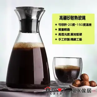 北歐 冷水壺 丹麥 1000ml 耐熱玻璃 雙層玻璃杯 茶壺 花茶壺 不鏽鋼壺 水瓶 夏季 冷飲 果汁