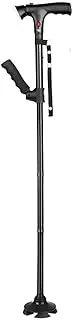 Folding Cane with Led Light, Adjustable Canes and Walking Sticks for Men and Women, Walking Cane Stick for Elderly with Cushion T Handle and Pivoting Quad Base for Hiking Mountain Climbing Backpacker