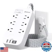 Flat Power Strip - 5 FT Plug Extension Cord, 6 Outlets 4 USB Ports Outlet Ext