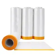 4 Rolls Clear Plastic Sheeting 4.9Ft X 65.5 Ft Pre-Taped Masking Film Drop Cl...
