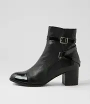 New Django & Juliette Sadzis Black Patent Leather Ankle Boots Womens Shoes