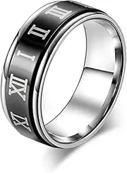 [JESMING] Roman Numerals Ring Anxiety Fidget Ring Spinner Ring Stainless Steel Rings for Men