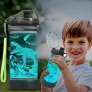 Ammonite Dinosaur Water Bottle for Kids with 3D Glowing LED Light - 14 OZ Tritan BPA Free - Creative Ideal Travel Cup Dinosaur Jurassic School Kid Boy Child Holiday Camping Picnic