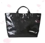 [Generic] PVC Tote Bag for Women Kraft Paper Large Tote Bag Fashion Paper Bag Trendy Letter Print Tote Bag Top Handle (Black)