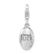 Sterling Silver Rhodium-Plated Polished Luck Oval W/Lobster Clasp Charm
