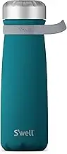 S'well Stainless Steel Traveler with Handle 24 Fl Ounces Peacock Blue Triple-Layered Vacuum-Insulated Containers Keeps Drinks Cold for 40 Hours and Hot for 16 No Condensation BPA-Free Water Bottle