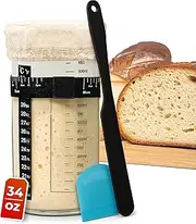 Spring Crust Sourdough Starter Jar - 34 oz Large, Wide Mouth, Glass Jar with Date Marked Feeding Band, Thermometers, Scrapers, Cloth Covers & Aluminum Lid