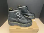 New! Womens Dr. Martens Devon Flower Buckle Leather Platform Boots. Size 8. Nice