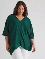 Autograph Plus Size XS Knitwear Elbow Sleeve Light Jumper Top Forest Green NWT