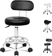 ALFORDSON Salon Stool Round Swivel Drafting Rolling Stools in 47.5-62cm Height Adjustable PU Leather Spa Stool with Footrest Wheels Backrest Hair Dress Barber Chair for SPA Massage (Declan Black)