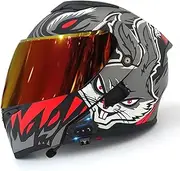 Flip-Up Helmet with Bluetooth Motorcycle Helmet Men, ECE Certified Crash Helmet, Integrated Motorcycle Helmet, with Double Visor Microphone Motorcycle Helmet for Adults Women