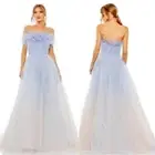 Mac Duggal 20557 Strapless Feather Bodice Tulle Gown Size 4 NWT Blue Ombre