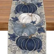 Fall Thanksgiving Table Runner, Blue Vintage Pumpkin Maple 13*72inches,