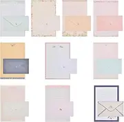TIMESETL Stationery Letter Paper and Envelopes Set, 60 Sheets Cute Letter Writing Paper & 30 Lovely Envelopes, 10 Different Flora and Fauna Printed Design, Double-Sided Printing, A5 Size