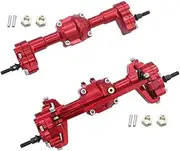 1/10 Front and Rear Axle Set for FCX18 FCX24 1/24 1/18 Axle RC Car Upgrade Part 2PCS Metal Fr&on&t Rear Axle Aluminum Front & Rear Portal Axles(Red)