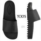 Tod's Tods Monogrammed 13K Black Embossed Men's Pool Slides 12.5 US/11 UK NEW!
