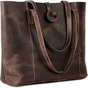[vintage crafts] Vintage Genuine Leather Tote Bag Handbag Shopper Purse Shoulder Bag for Women Office Laptop Bag