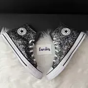 Converse Chuck Taylor All Star Hi Black/Silver/White Glitter Sneaker SZ 6 A09270