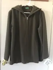 NWT United Colors of Benetton Womens Brown Wool Coat Jacket with Hoody - Size S