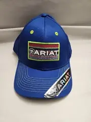 ARIAT Logo Hat Cap Blue Green Adjustable Snapback Style w. Hook & Loop Closure