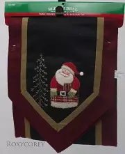 Christmas Sleigh Bell Bistro Red & Black & Santa Tree Table Runner 71x14 NWT