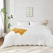 Vintage Washed Quilt Cover Set Double - 1800TC Ultra-Soft Microfiber, Cotton-Like Texture, Breathable and Cozy, 1 Duvet Cover & 2 Pillowcases (Double,White)