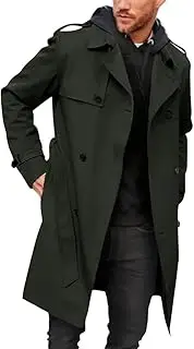 [Runcati] Men's Coat Double Breasted Trench Coat Long Lapel Business Jacket with Belt