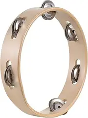 8 Inch Tambourine for Adults Pleasant Jingle Sound Hand Cranked Bell Rings Wooden Natural Color Metal Bell Sound Percussion Instruments Home School Party Supplies Single Row Wooden Beige 8 Inch