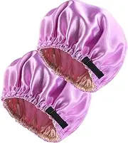 2PCS Silk Bonnet for Sleeping - Double Layer Satin Hair Wrap With Adjustable Elastic Band for Women (Light Purple, One Size)