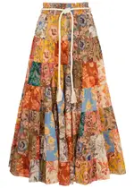 Zimmermann Junie Patchwork Cotton Midi Skirt - Multicoloured - 3 (UK 14 / L) 3 (UK 14 / L)
