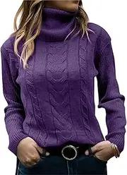 [NAVYN] High Neck Knit Sweater for Women Fall Winter Long Sleeve Soft Warm Knitted Pullover Womens Christmas Sweaters Tops(Purple,M/Medium)