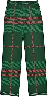 [ZZXXB] Xmas Green and Red Plaid Boys Long Pants Soft Trousers Elastic Waist Kids Lounge Bottoms with Pockets S-XL