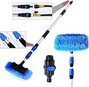 ZOLKER 5-12 Foot (20ft Reach) Deluxe Flow Through Car Wash Brush,Long Handle Telescopic Extension Pole Brush; Solar Panel Cleaning Brush; Soft Bristles Head Cleaning RV;Boat;Solar Panel, Deck,Floor