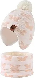 [Pesaat] Baby Hat Scarf Knitted Kids Beanie Toddler Boys Girls Winter Hats Fleece Lining Beanies with Pompom