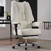 EXCEBET Big and Tall Office Chair 400lbs Wide Seat, Leather High Back Executive Office Chair with Foot Rest, Ergonomic Office Chair Lumbar Support for Lower Back Pain Relief, White