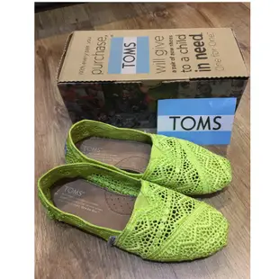 Toms 專櫃正貨螢光綠蕾絲平底鞋W5(22cm)