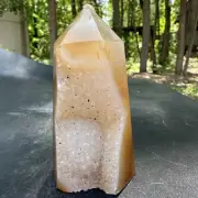 265g Natural red agate obelisk quartz crystal geode cluster tower point healing