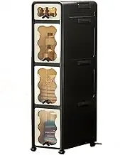 Slim Bathroom Storage Cabinet, Plastic Storage Rack with Rolling Wheels and Drawers,Multiple Colors and Sizes Options,for Small Space Kitchen, Laundry, Office, Bedroom (4 Layer-Black)