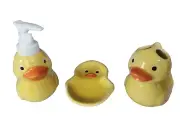 Yellow Duck Ceramic Soap Dispenser, Toothbrush Holder, Soap Dish 3 Pc Set